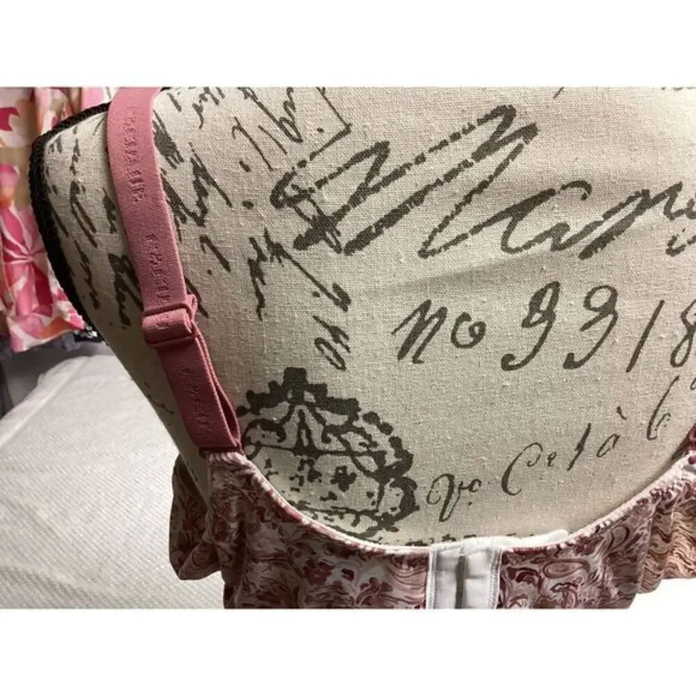 Cacique Pink Paisley Pattern Padded Underwire‎ Bra Floral Print Design 42DDD (F)